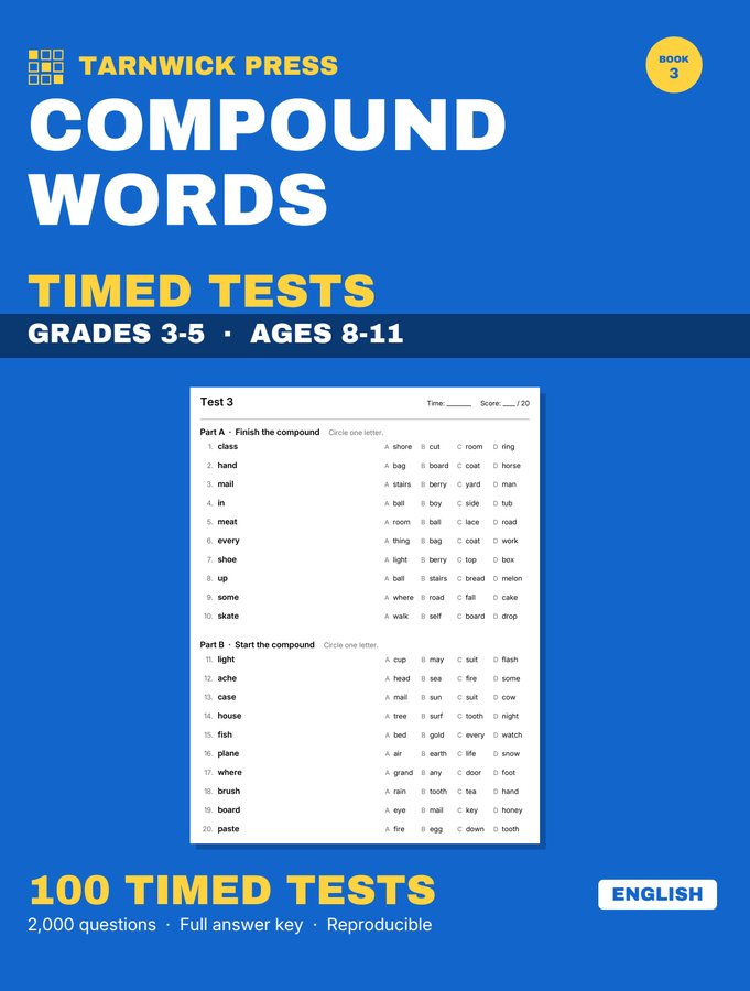 Cover of Tarnwick Compound Words Timed Tests, Grades 3-5